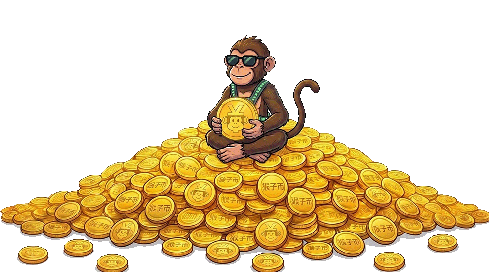 眼镜猴坐在猴子币金币堆上